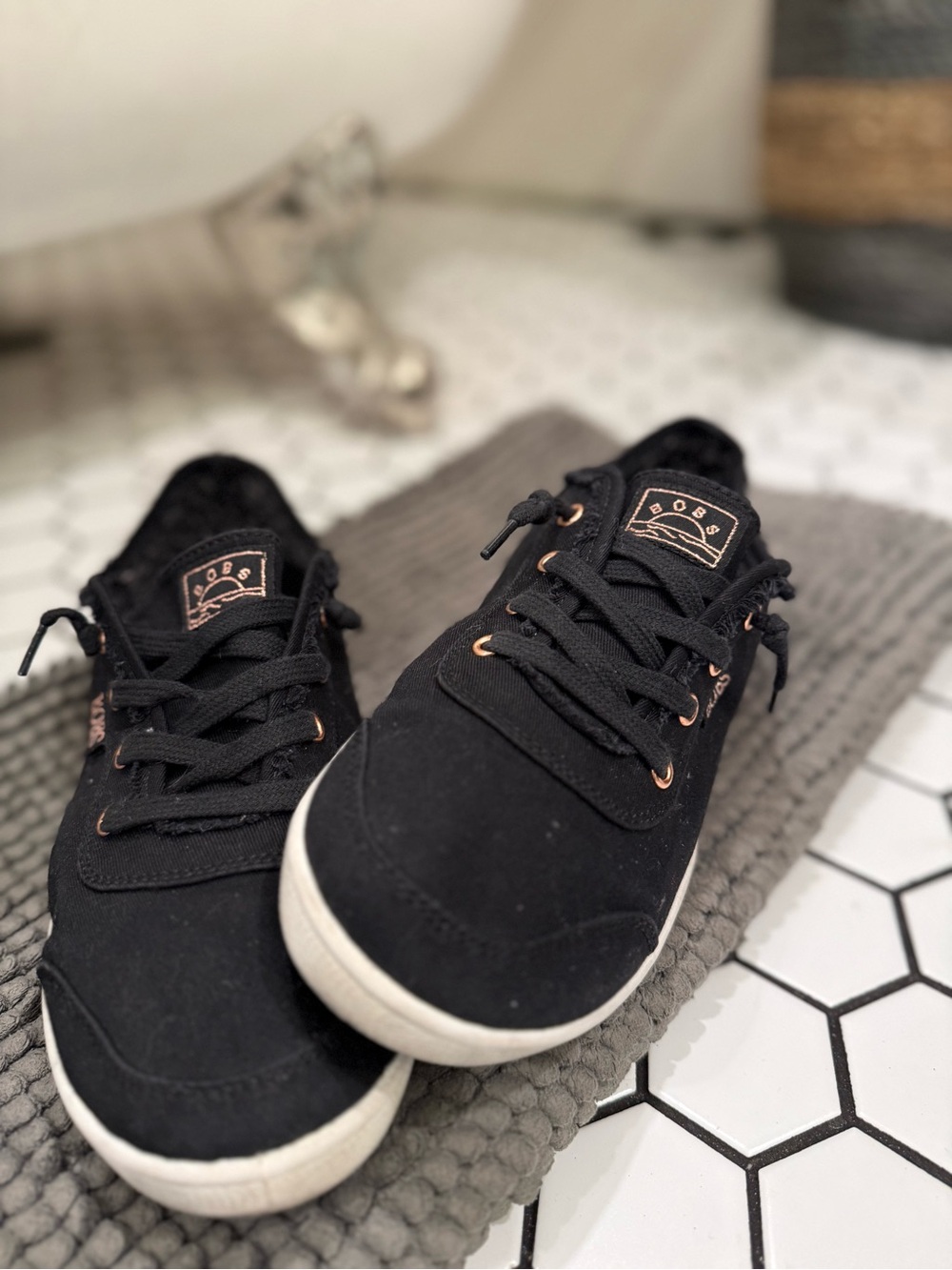 BOBS from Skechers Black Sneakers with Rose Gold Accents